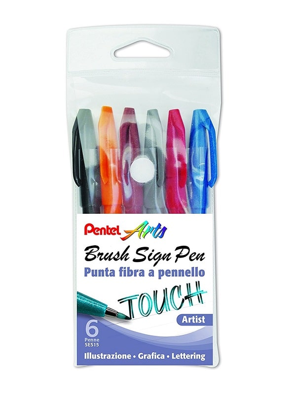 Rotuladores lettering Pentel Brush Sign Pen Touch de 6 colores