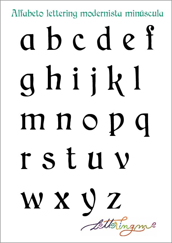 Alfabeto lettering modernista o art nouveau en minúsculas