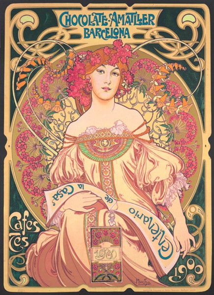 Lettering modernista Alfons Mucha Chocolate Amatller