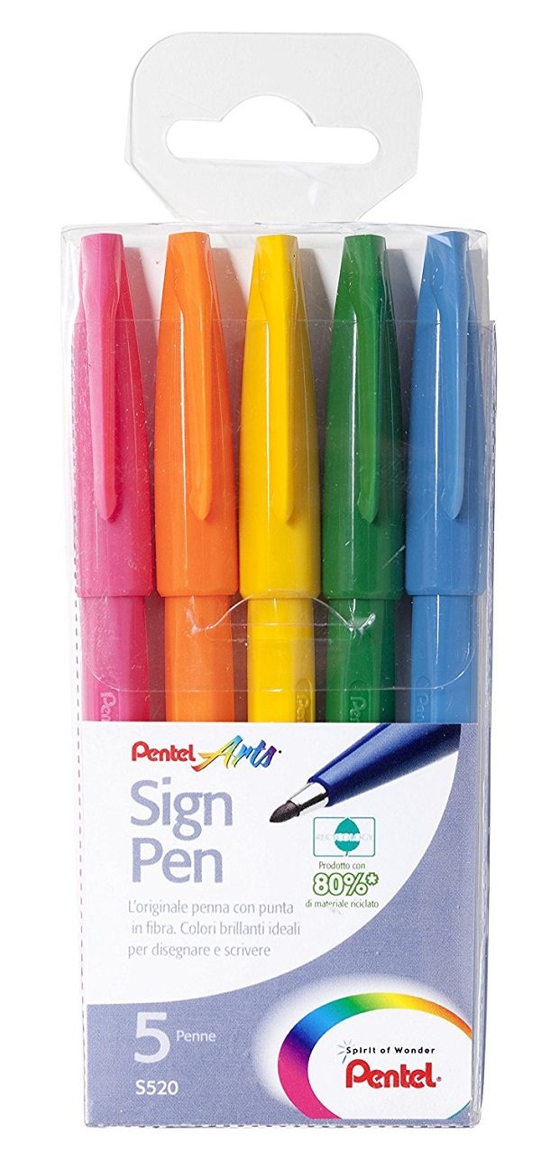 Comprar rotuladores lettering Pentel Sign Pen S520 de 5 colores