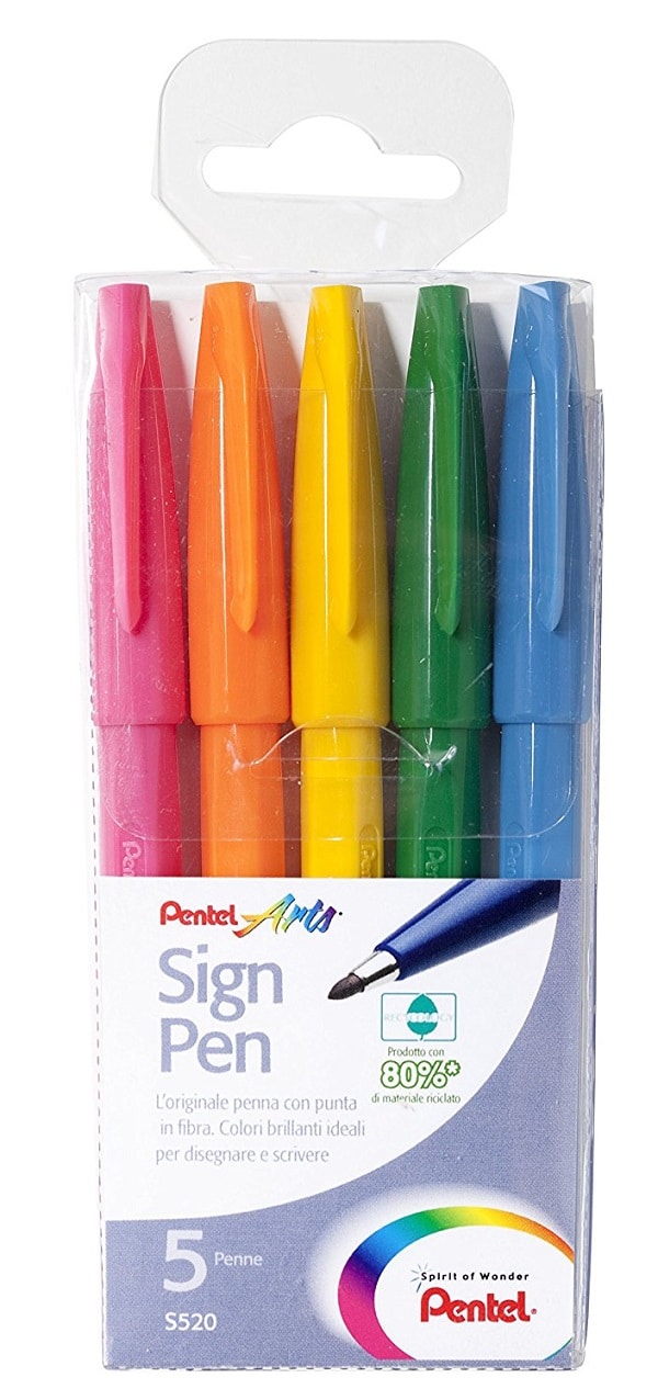 carencia Anzai Demonio Rotuladores Pentel Sign Pen S520 Caja de 5 colores - Lettering