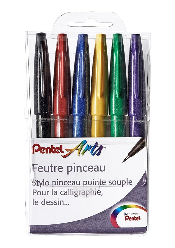 Pentel SES15-4COL Pentel Sign Pen Brush Touch 4er Set sortiert Faserschreiber mit pinselähnlicher Spitze 