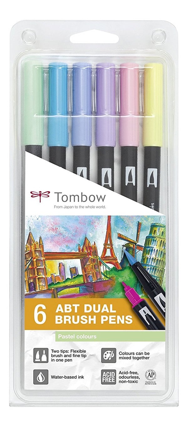 Comprar rotuladores lettering Tombow Dual Brush 6 colores pastel