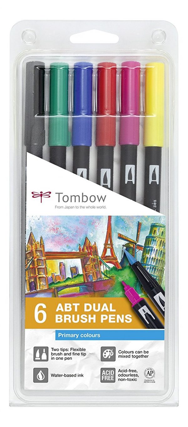 Comprar rotuladores lettering Tombow Dual Brush 6 colores vivos