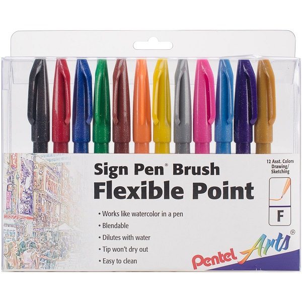 Rotuladores lettering Pentel Brush Sign Pen Touch de 12 colores