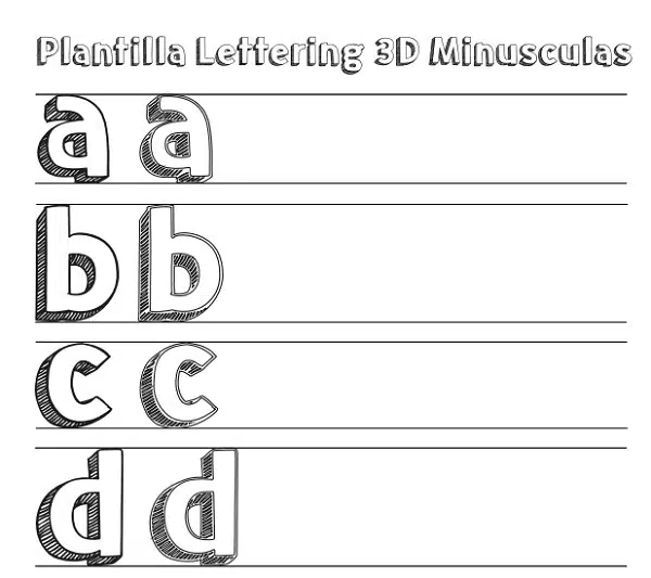 Plantilla Lettering 3D en Minúsculas para Descargar Gratis