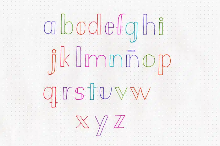Alfabeto lettering fácil en minúsculas