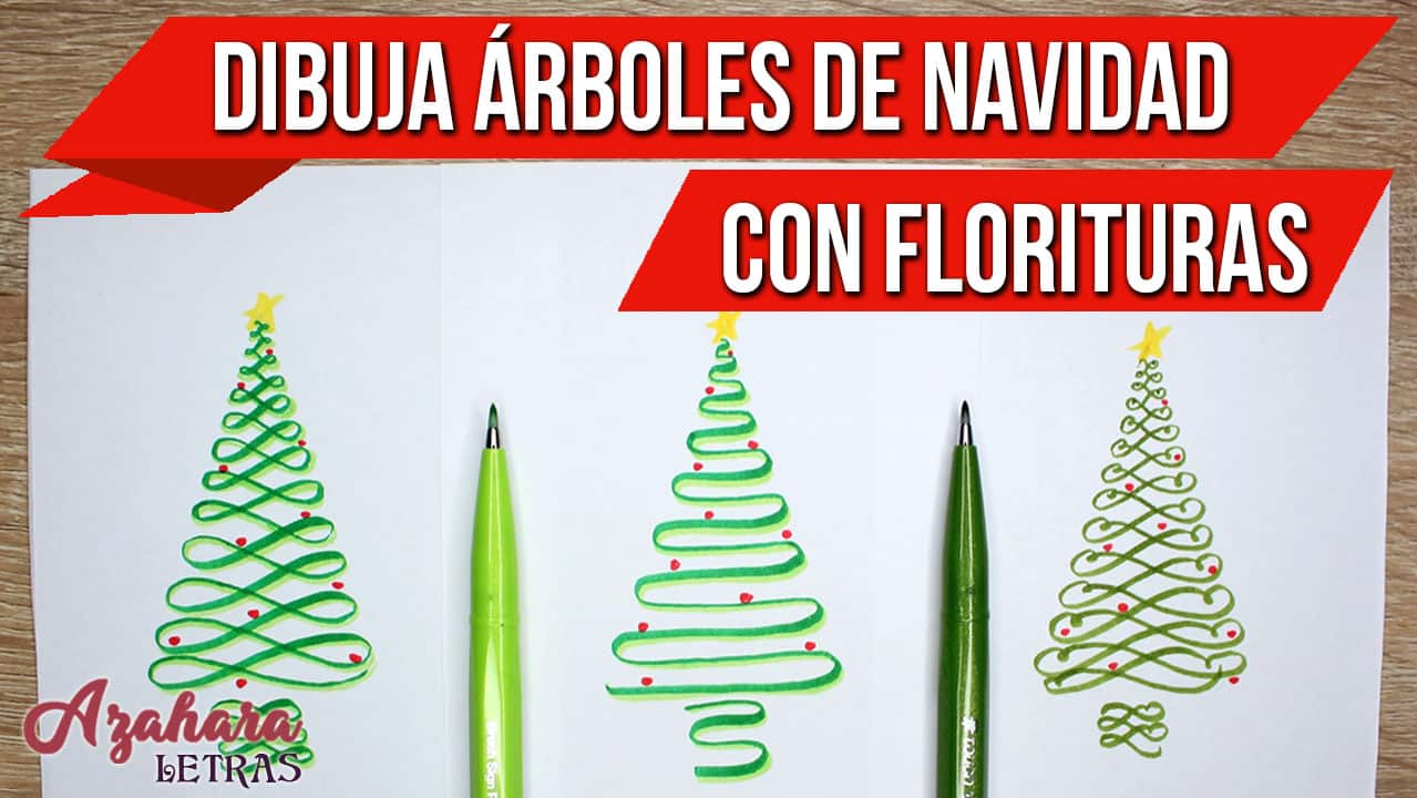 Cómo dibujar un árbol de Navidad con florituras? 3 diseños fáciles para una  postal de Navidad - Lettering